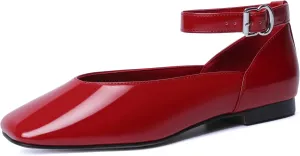 vivianly Mary Jane Shoes for Women Ballet Flats Shoes Buckle Ankle Strap Square Toe Flat Leather Party Dating Flats