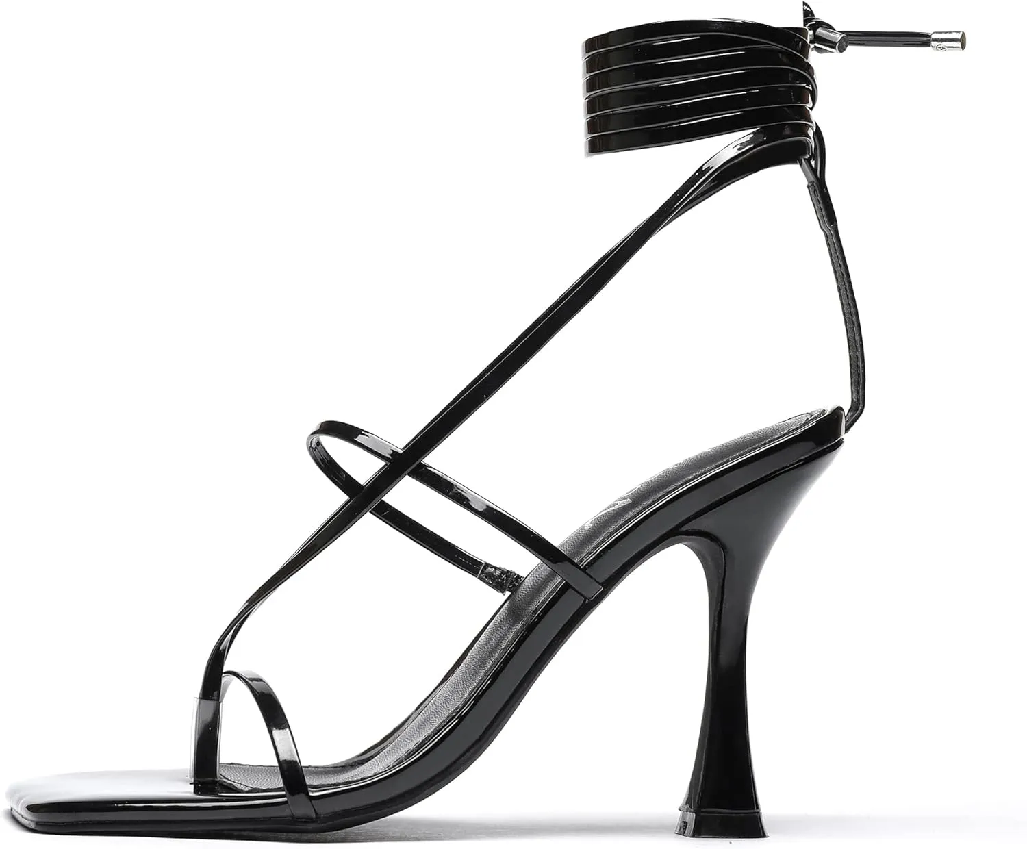 vivianly Women's Strappy Lace Up Thong Heels Sandals Square Open Toe Stiletto High Heel Wedding Dress Shoes
