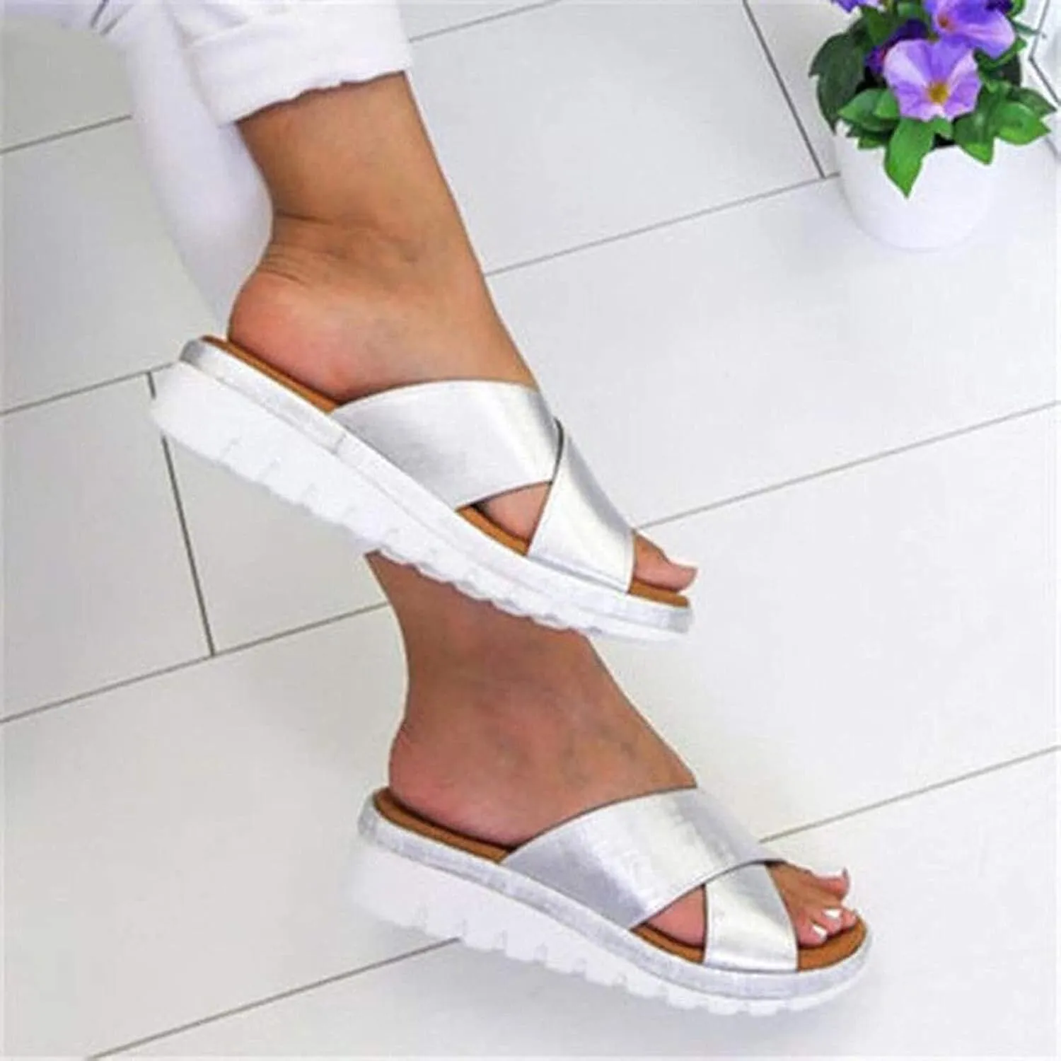 Wedge Heels Platform Sandals for Women Open Toe Casual Slip On Summer Beach Shoes Arch Support Comfort Slippers