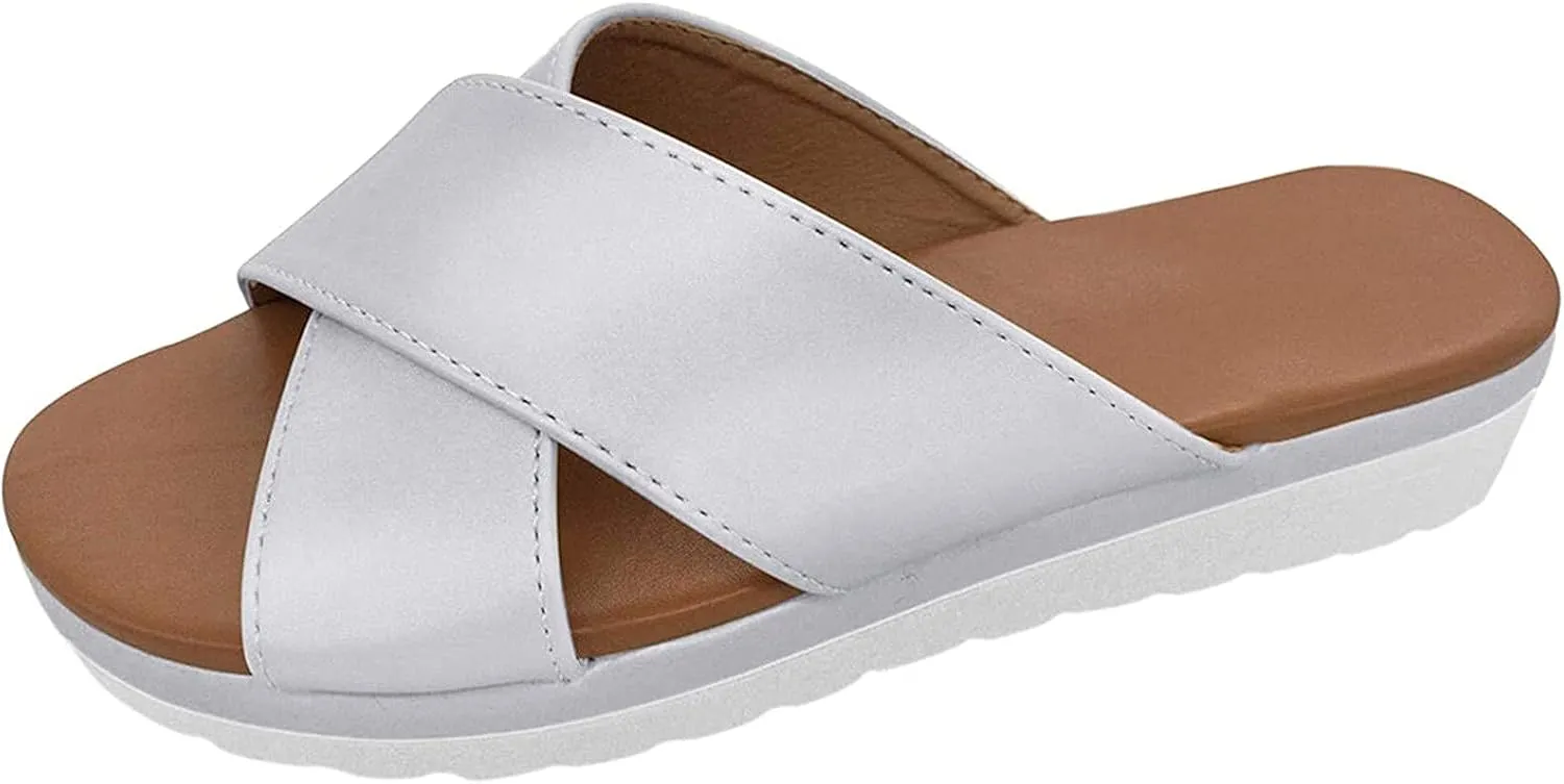 Wedge Heels Platform Sandals for Women Open Toe Casual Slip On Summer Beach Shoes Arch Support Comfort Slippers