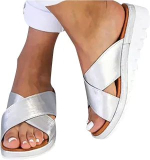 Wedge Heels Platform Sandals for Women Open Toe Casual Slip On Summer Beach Shoes Arch Support Comfort Slippers