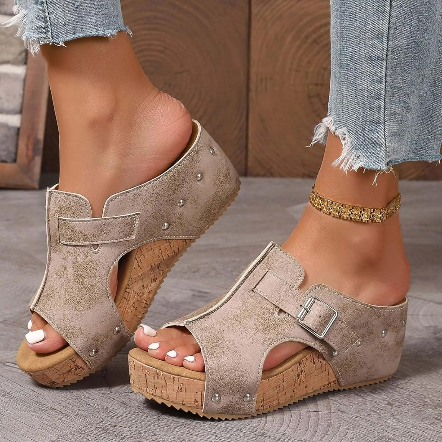 Wedge Sandals for Women 2025,Orthopedic Women's Platform Wedges Sandal Open Toe Dressy Summer Casual Boho Beach Sandals Slides Ladies Comfortable Low Heel Dress Cork Shoes for Daily Wear
