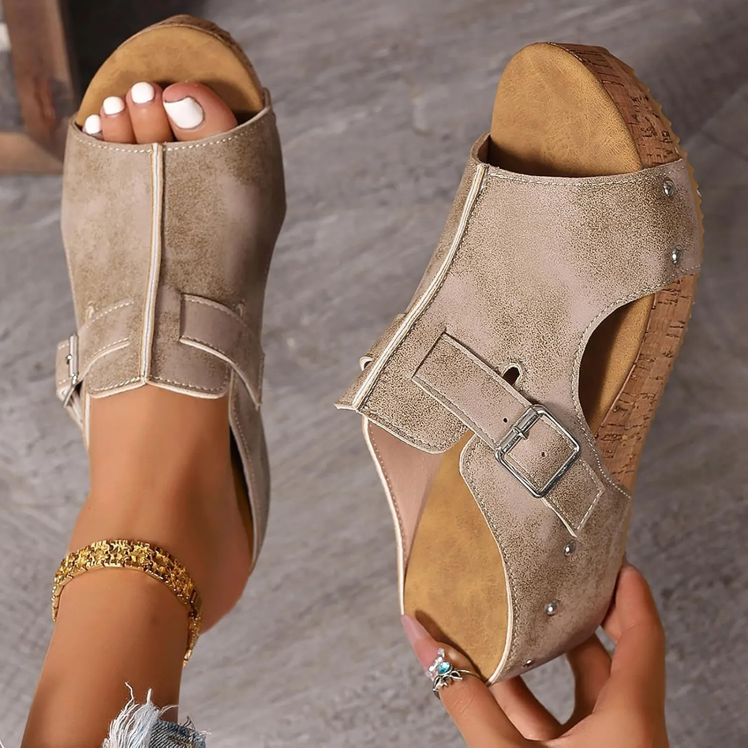 Wedge Sandals for Women 2025,Orthopedic Women's Platform Wedges Sandal Open Toe Dressy Summer Casual Boho Beach Sandals Slides Ladies Comfortable Low Heel Dress Cork Shoes for Daily Wear