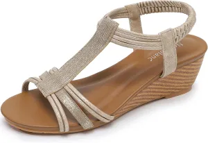 Wedge Sandals for Women Dressy - Comfortable Elastic Ankle Strap Wedges Sandals Open Toe Casual Summer Shoes
