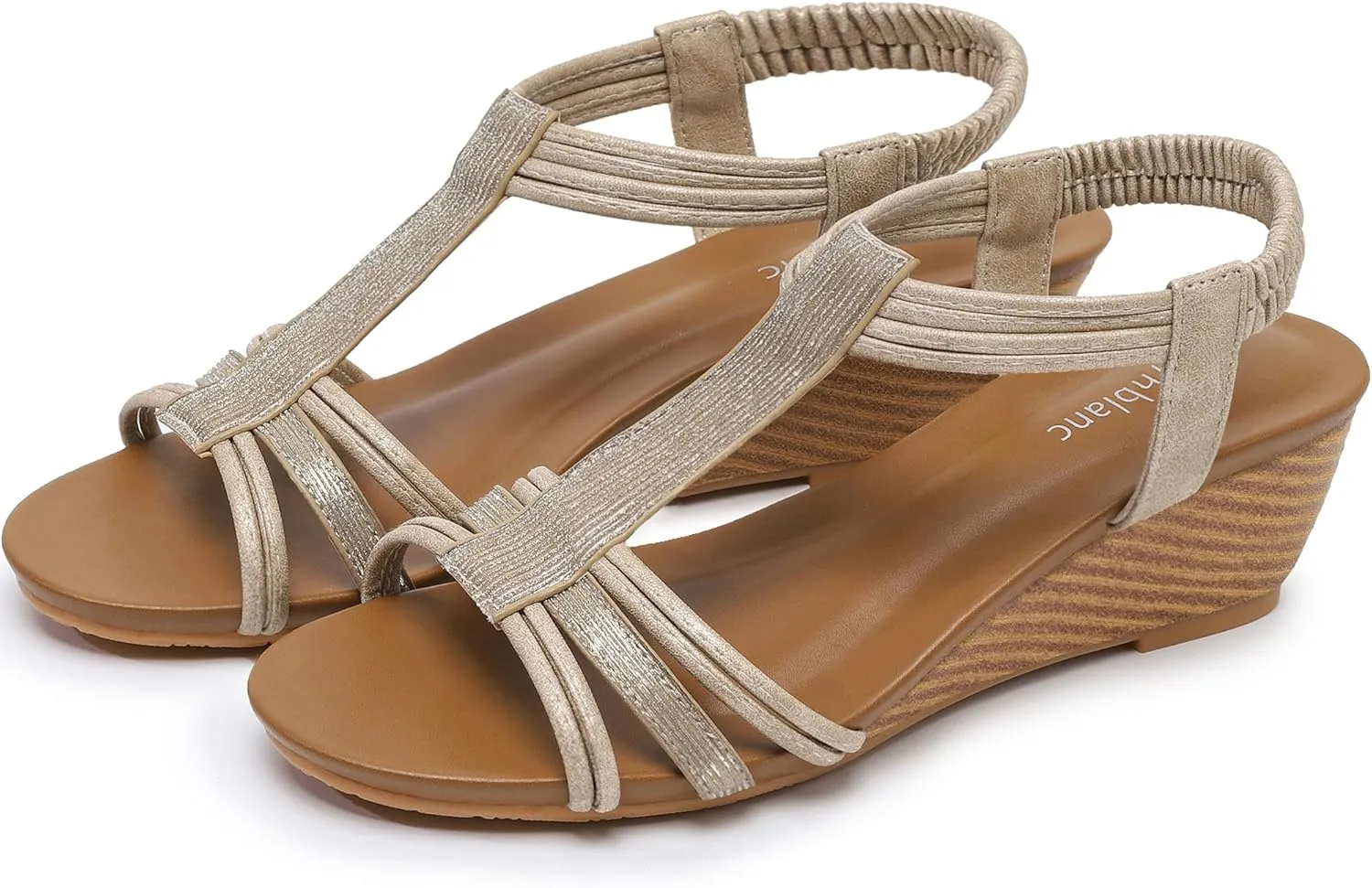 Wedge Sandals for Women Dressy - Comfortable Elastic Ankle Strap Wedges Sandals Open Toe Casual Summer Shoes