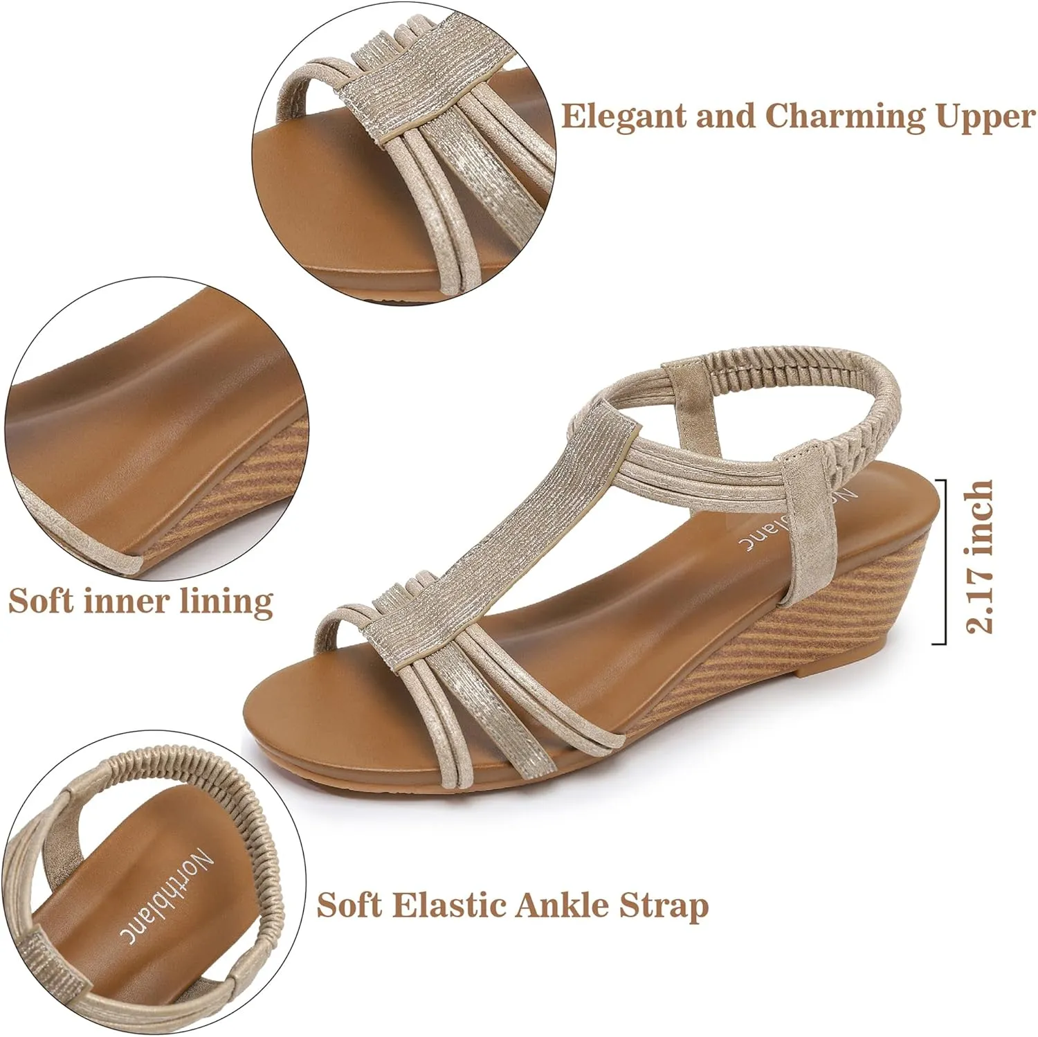 Wedge Sandals for Women Dressy - Comfortable Elastic Ankle Strap Wedges Sandals Open Toe Casual Summer Shoes
