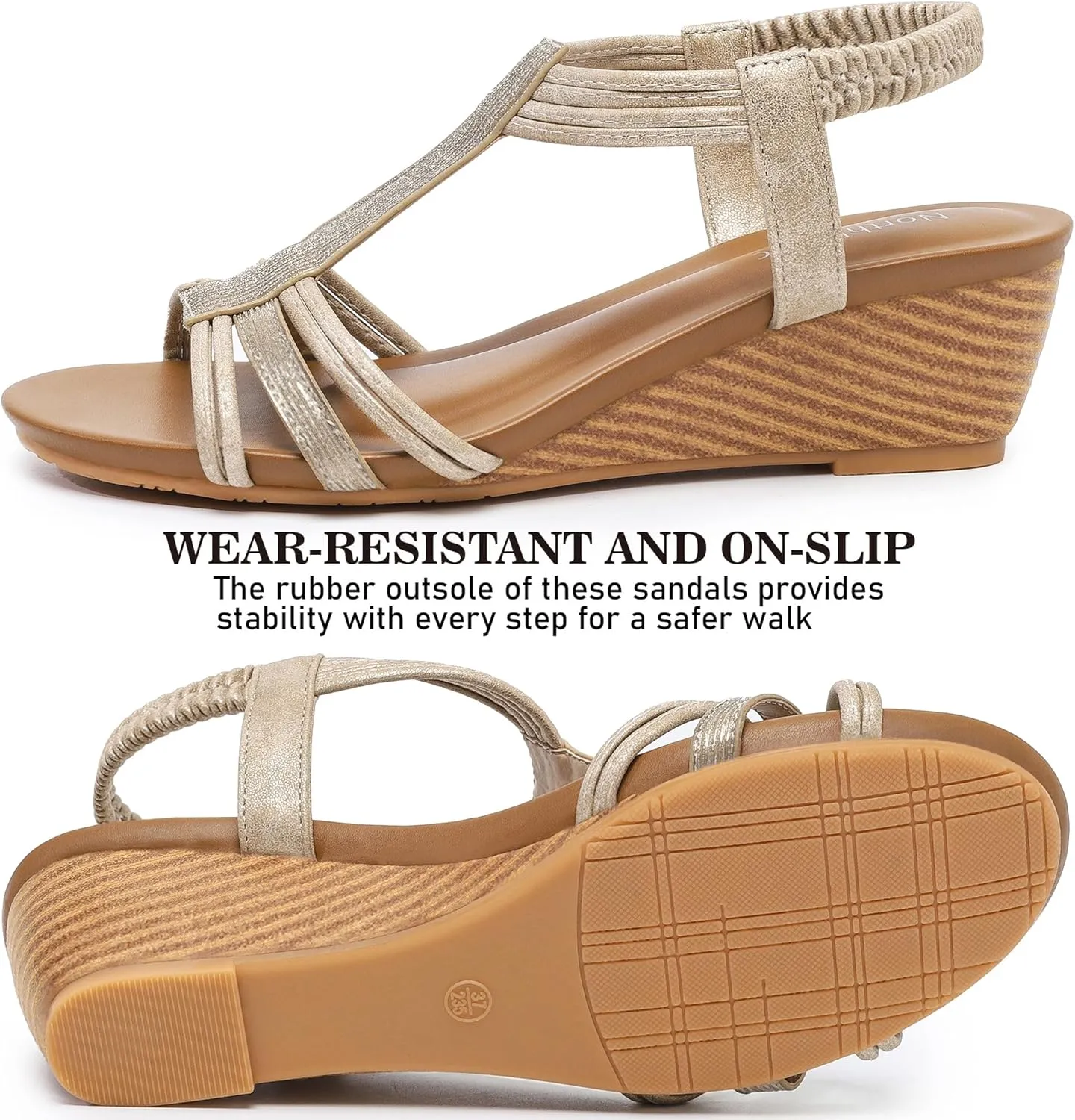 Wedge Sandals for Women Dressy - Comfortable Elastic Ankle Strap Wedges Sandals Open Toe Casual Summer Shoes