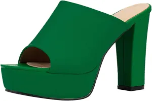 Wedge Sandals for Women Fashion Platform Chunky Heels Mules Square Open Toe High Heeled Sandal Slip On Slides Dress Shoes