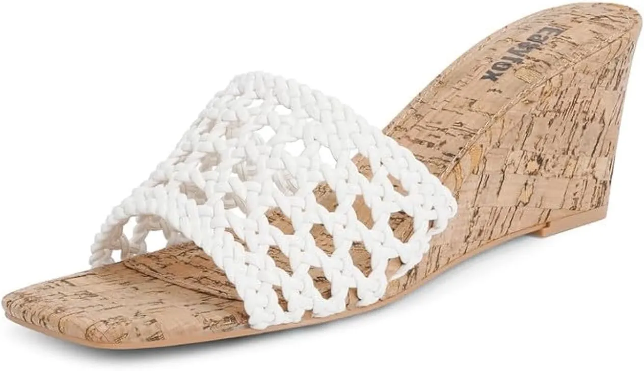 Wedge Sandals for Women Open Toe Wedge Heels Womens High Heel Sandal Square Toe Heeled Wedge Sandals Wood Grain Slip on Wedge Mules