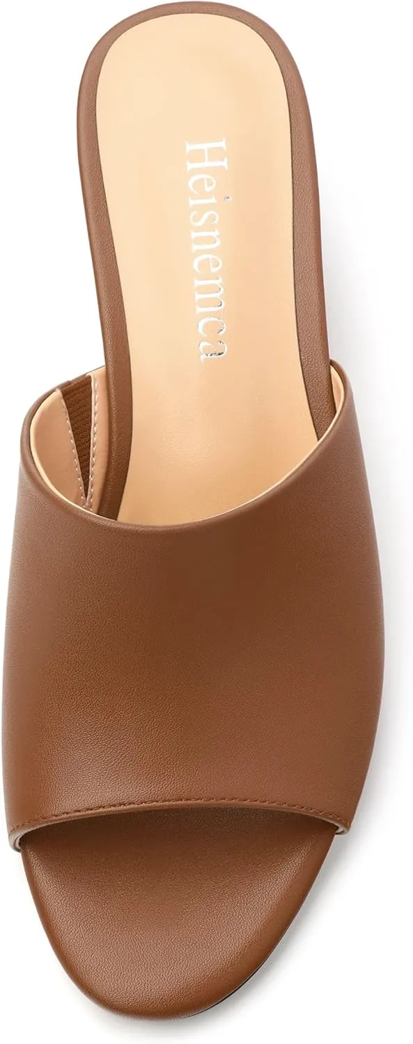 Wedge Sandals for Women Open Toe Wedge Heels Womens Matte High Heel Sandal Round Toe Heeled Wedge Sandals Slip on Casual shoes 2 inch