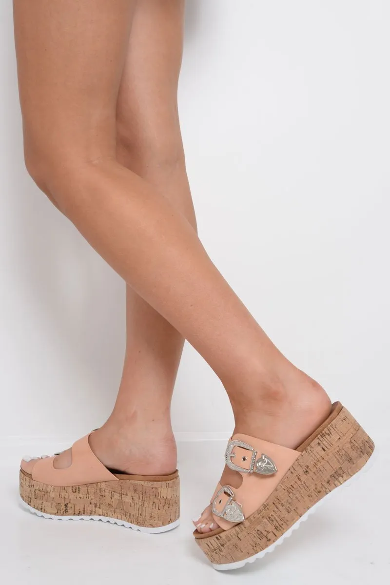 Wedged Iszabella Full-featured range Western Mule - Free shipping Buckle Pink