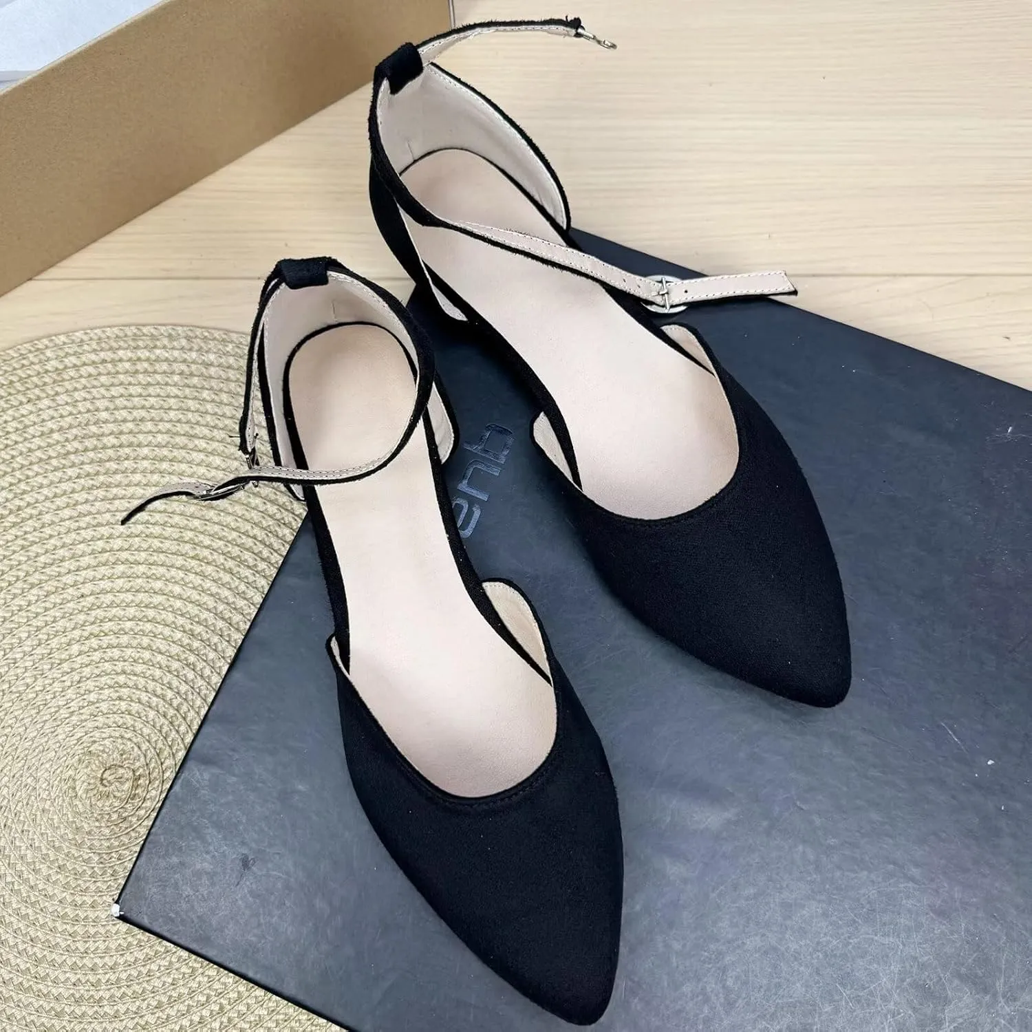 WENJIAZHIZHI Women Pointy Toe Ankle Buckle Flat Sandals Candy Color Comfortable Wedding Dressy Flats Shoes Big Size