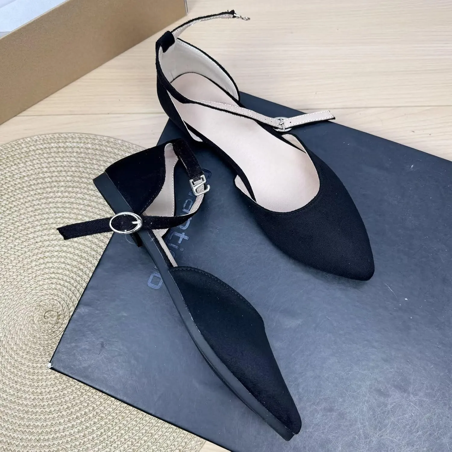 WENJIAZHIZHI Women Pointy Toe Ankle Buckle Flat Sandals Candy Color Comfortable Wedding Dressy Flats Shoes Big Size