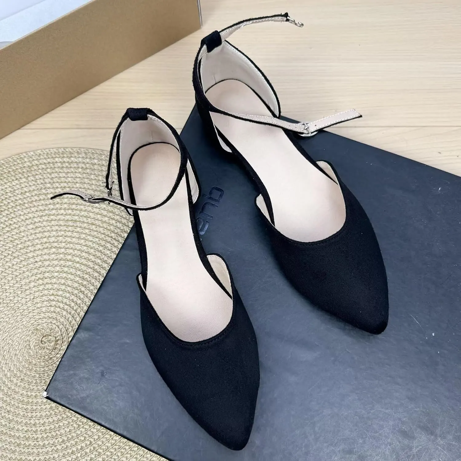 WENJIAZHIZHI Women Pointy Toe Ankle Buckle Flat Sandals Candy Color Comfortable Wedding Dressy Flats Shoes Big Size