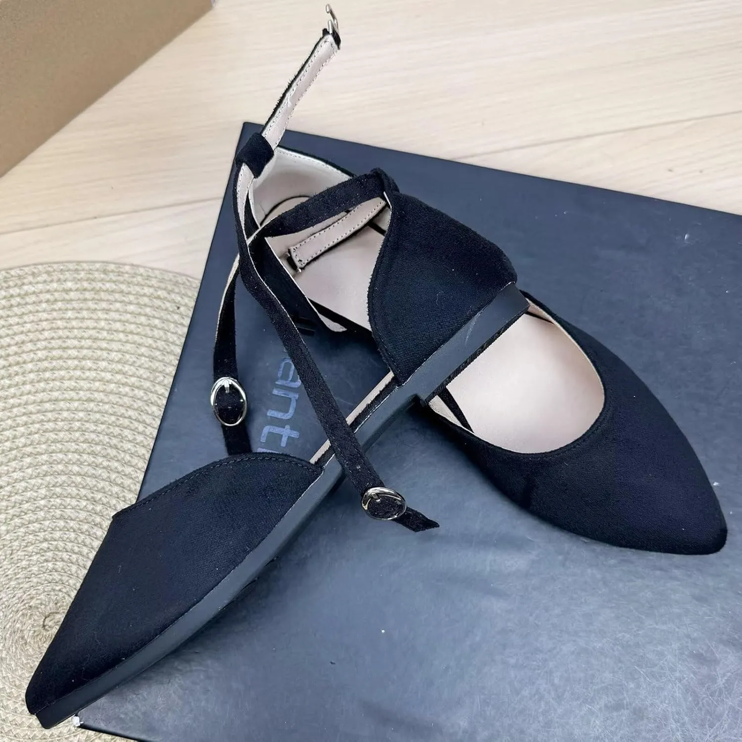 WENJIAZHIZHI Women Pointy Toe Ankle Buckle Flat Sandals Candy Color Comfortable Wedding Dressy Flats Shoes Big Size