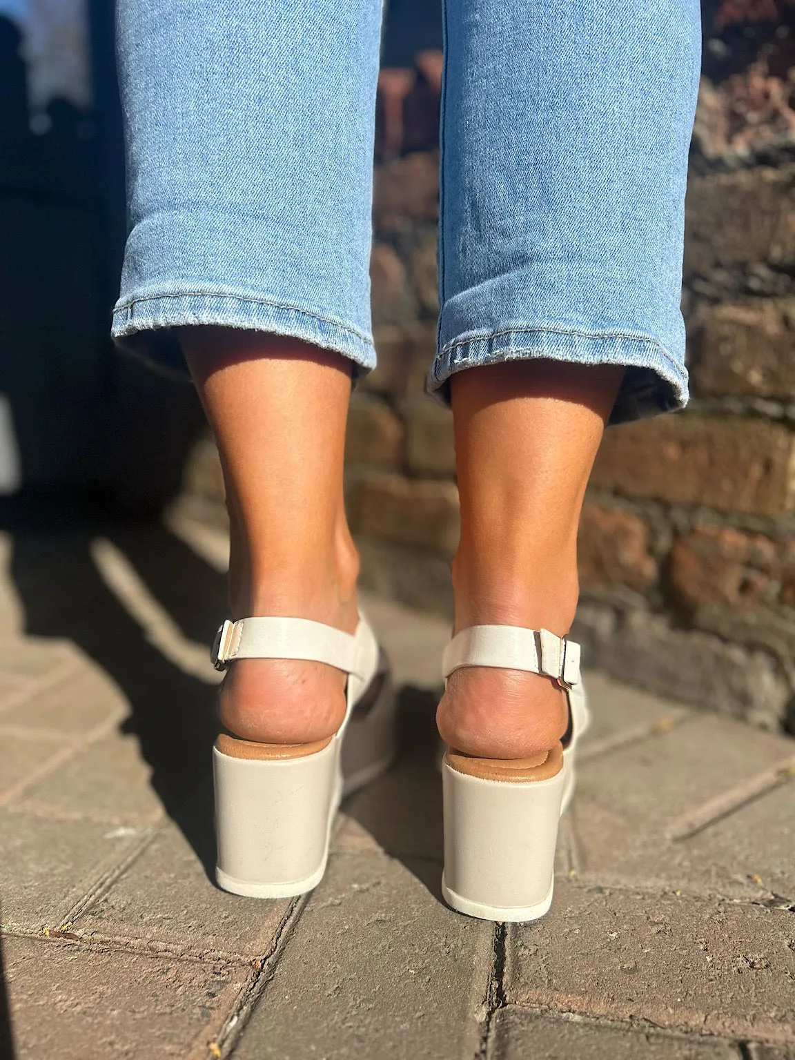 White Cut Out Wedge Sandals