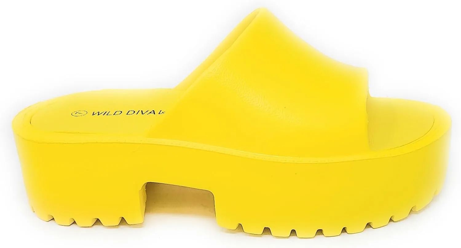 Wild Diva Goody-01 Womens High Platform Wedge Slides Sandals
