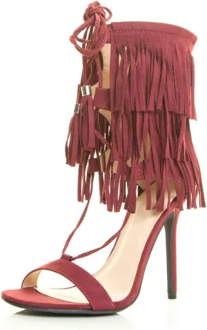 Wild Diva Womens Open Toe Corset Tassel Lace Up Fringe Stiletto Heel Sandal