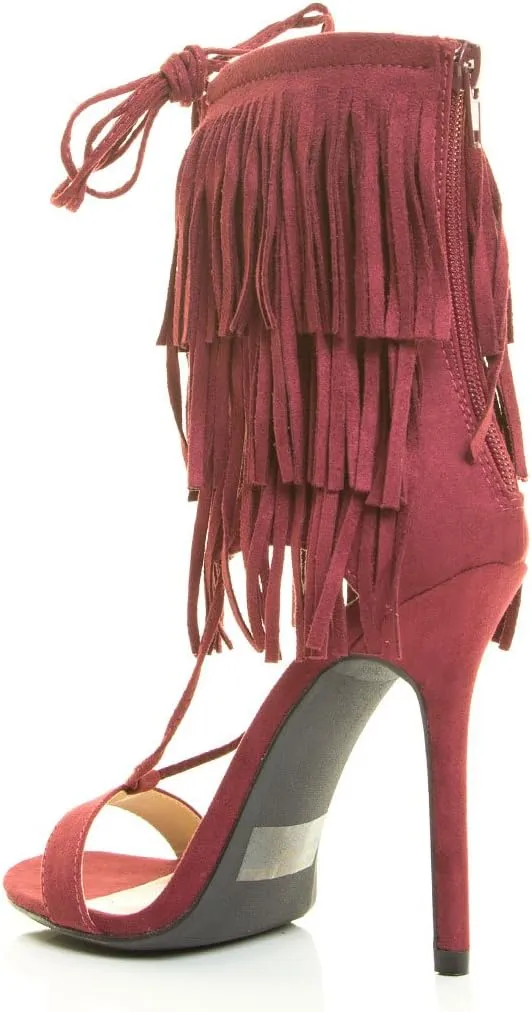 Wild Diva Womens Open Toe Corset Tassel Lace Up Fringe Stiletto Heel Sandal