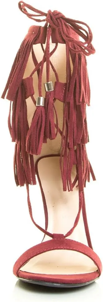 Wild Diva Womens Open Toe Corset Tassel Lace Up Fringe Stiletto Heel Sandal