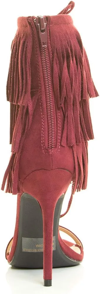 Wild Diva Womens Open Toe Corset Tassel Lace Up Fringe Stiletto Heel Sandal