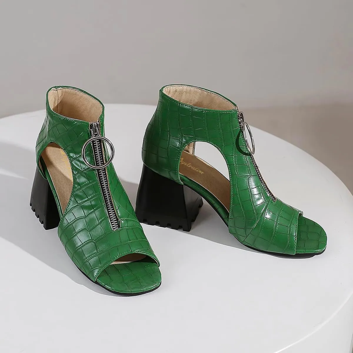 Women Heeled Sandals Peep Open Toe Ankle Boots Mid Chunky Block Heel Cutout Booties Sandals Zipper Lace Up Ankle Strap Dress Sandal Pumps Shoes Suede Crocodile Snakeskin Chic Size 4-15 M US