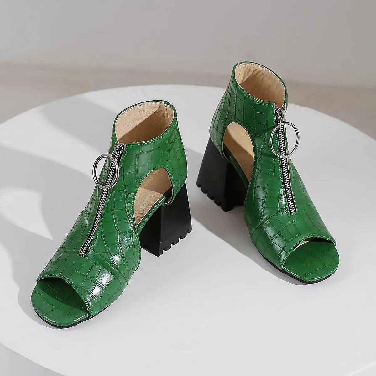 Women Heeled Sandals Peep Open Toe Ankle Boots Mid Chunky Block Heel Cutout Booties Sandals Zipper Lace Up Ankle Strap Dress Sandal Pumps Shoes Suede Crocodile Snakeskin Chic Size 4-15 M US