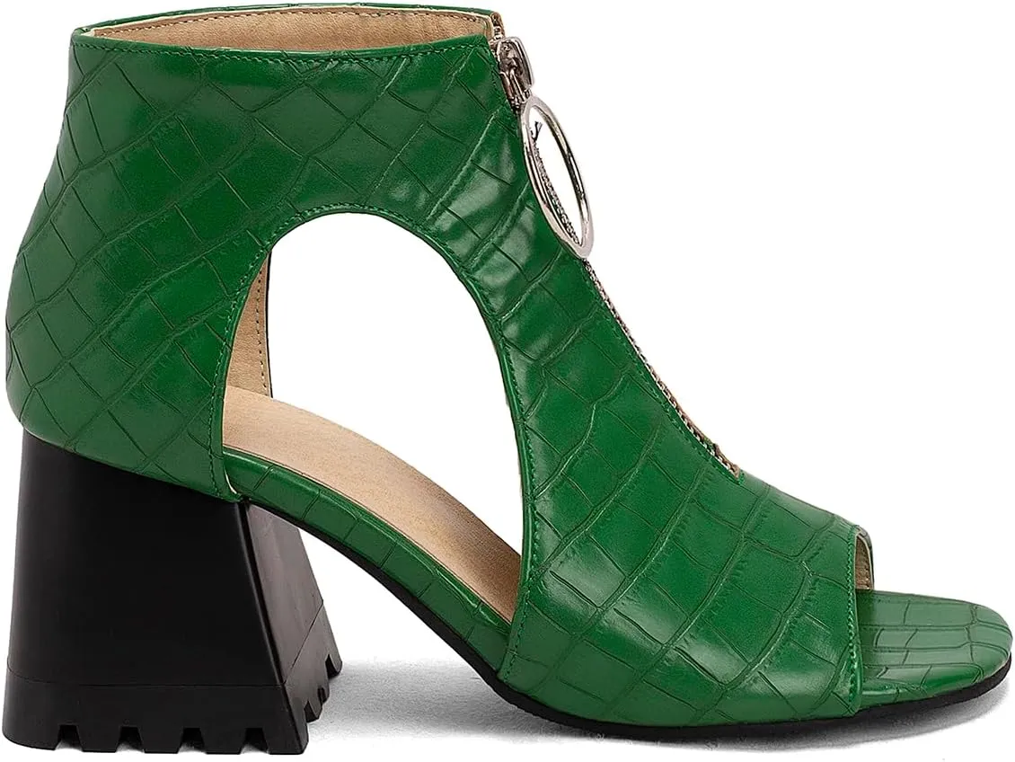 Women Heeled Sandals Peep Open Toe Ankle Boots Mid Chunky Block Heel Cutout Booties Sandals Zipper Lace Up Ankle Strap Dress Sandal Pumps Shoes Suede Crocodile Snakeskin Chic Size 4-15 M US