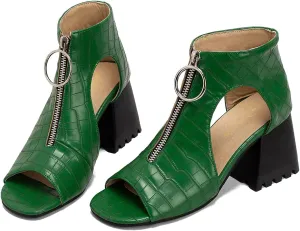 Women Heeled Sandals Peep Open Toe Ankle Boots Mid Chunky Block Heel Cutout Booties Sandals Zipper Lace Up Ankle Strap Dress Sandal Pumps Shoes Suede Crocodile Snakeskin Chic Size 4-15 M US
