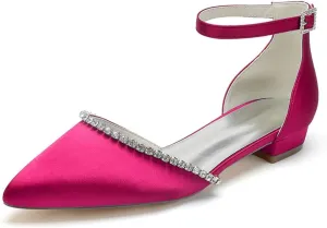 Women Pointed Toe Wedding Pumps Beaded Satin Flats Prom Evening Dress Flat Shoes