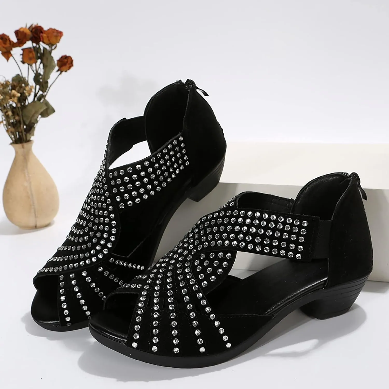 Women Rhinestone Dance Shoes Causal Summer Open Toe Wedge Sandals Causal Latin Salsa Wedding Indoor Crystal Shoes
