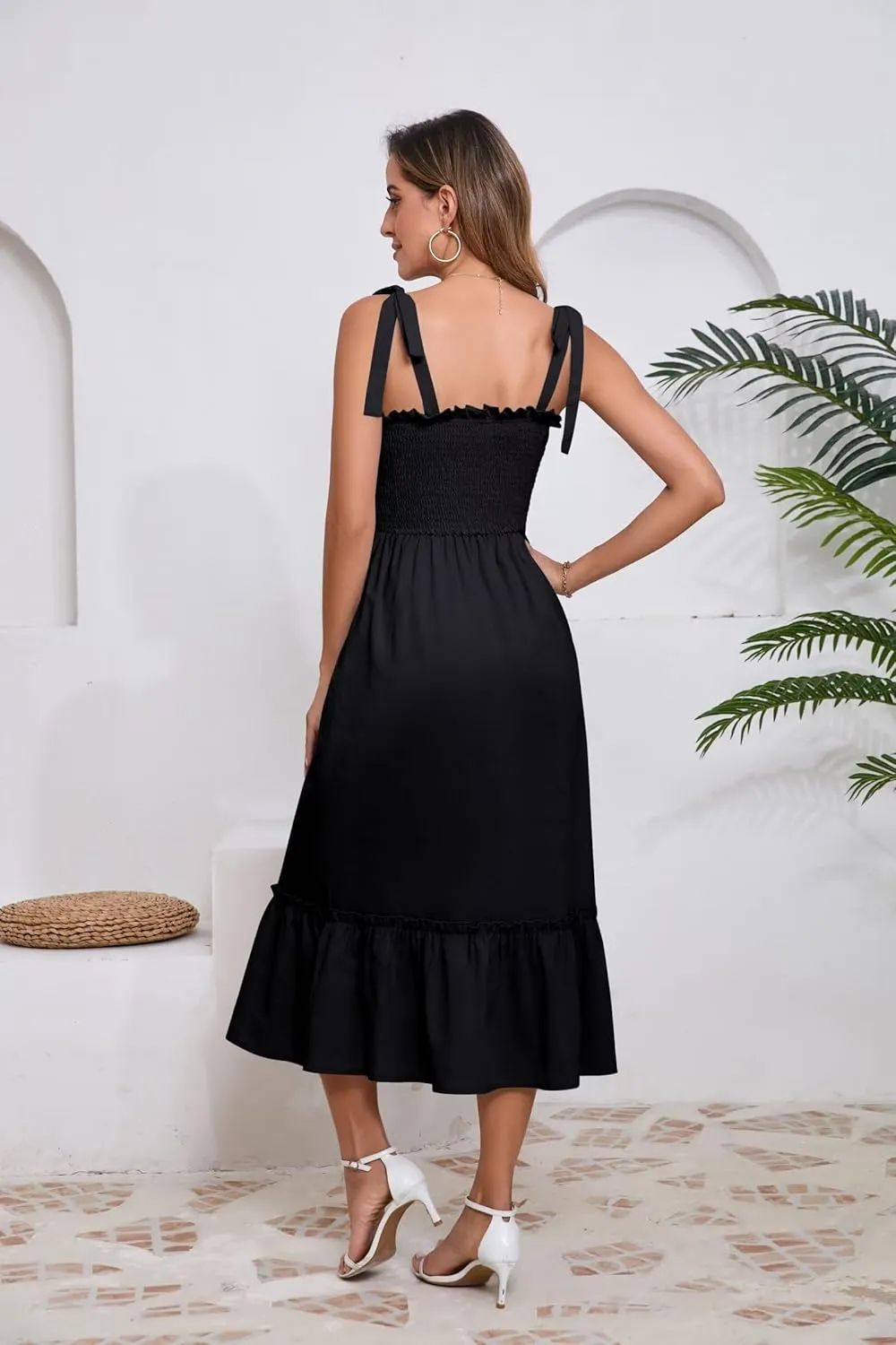 Women Square Neck Ruffle Maxi Dress 2025 Summer Boho Beach Cotton Linen A-Line Spaghetti Strap Long Dress Vacation