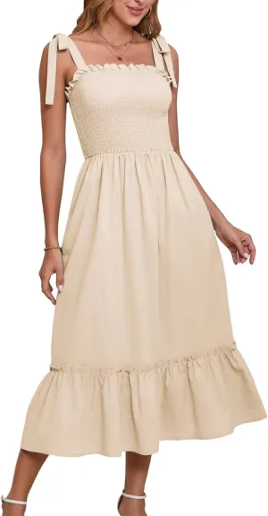 Women Square Neck Ruffle Maxi Dress 2025 Summer Boho Beach Cotton Linen A-Line Spaghetti Strap Long Dress Vacation