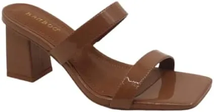 Women Square Toe Double Band Low Block Heel Sandals By Bamoo