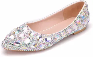 Women Wedding Shoes, Flat Pointed Toe Color Rhinestone Bridal Bridesmaid Dress Shoes Comfortable Shallow Mouth Low Heeled Casual Shoes Adult, 43 EU,Color