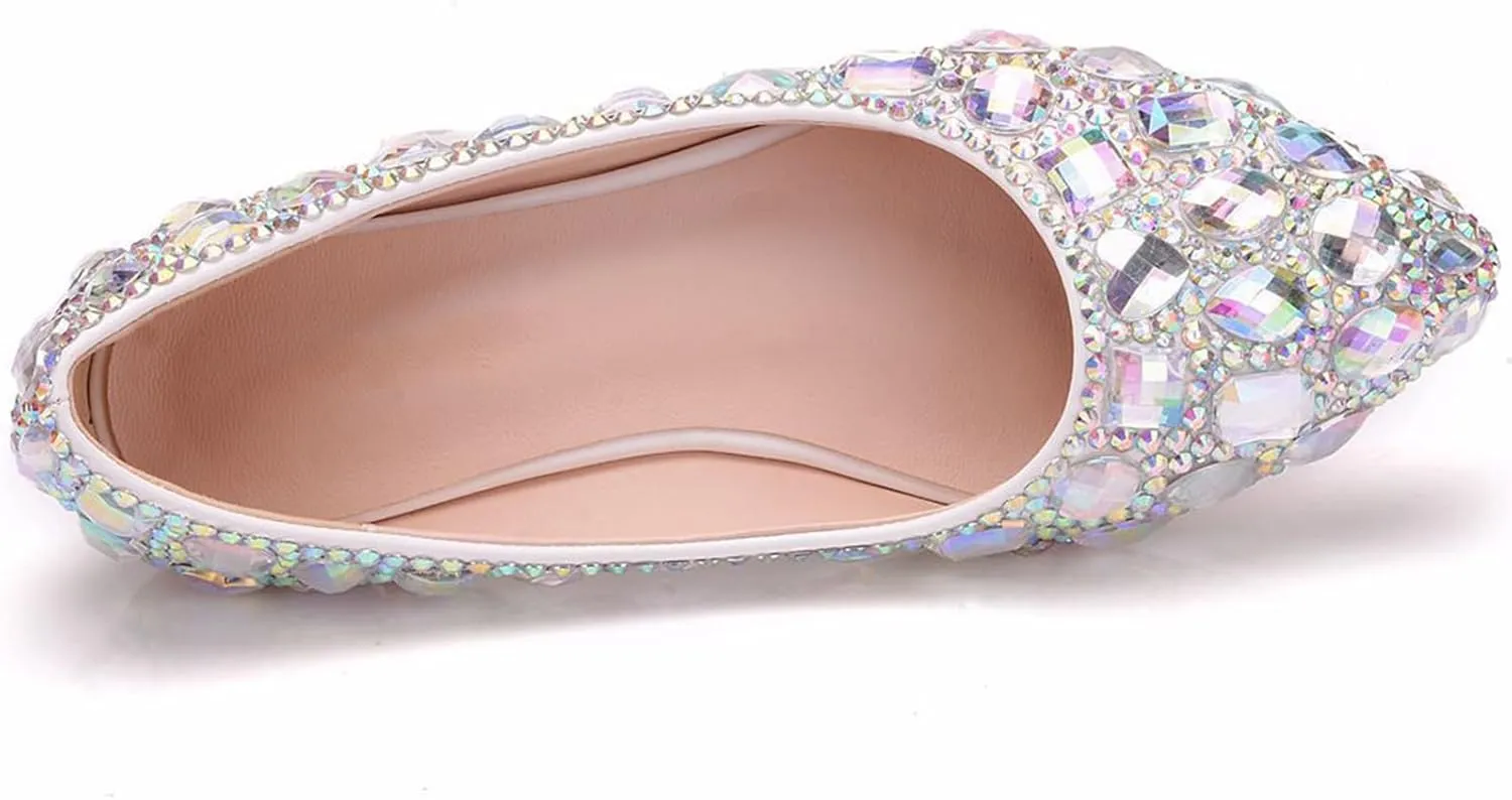 Women Wedding Shoes, Flat Pointed Toe Color Rhinestone Bridal Bridesmaid Dress Shoes Comfortable Shallow Mouth Low Heeled Casual Shoes Adult, 43 EU,Color