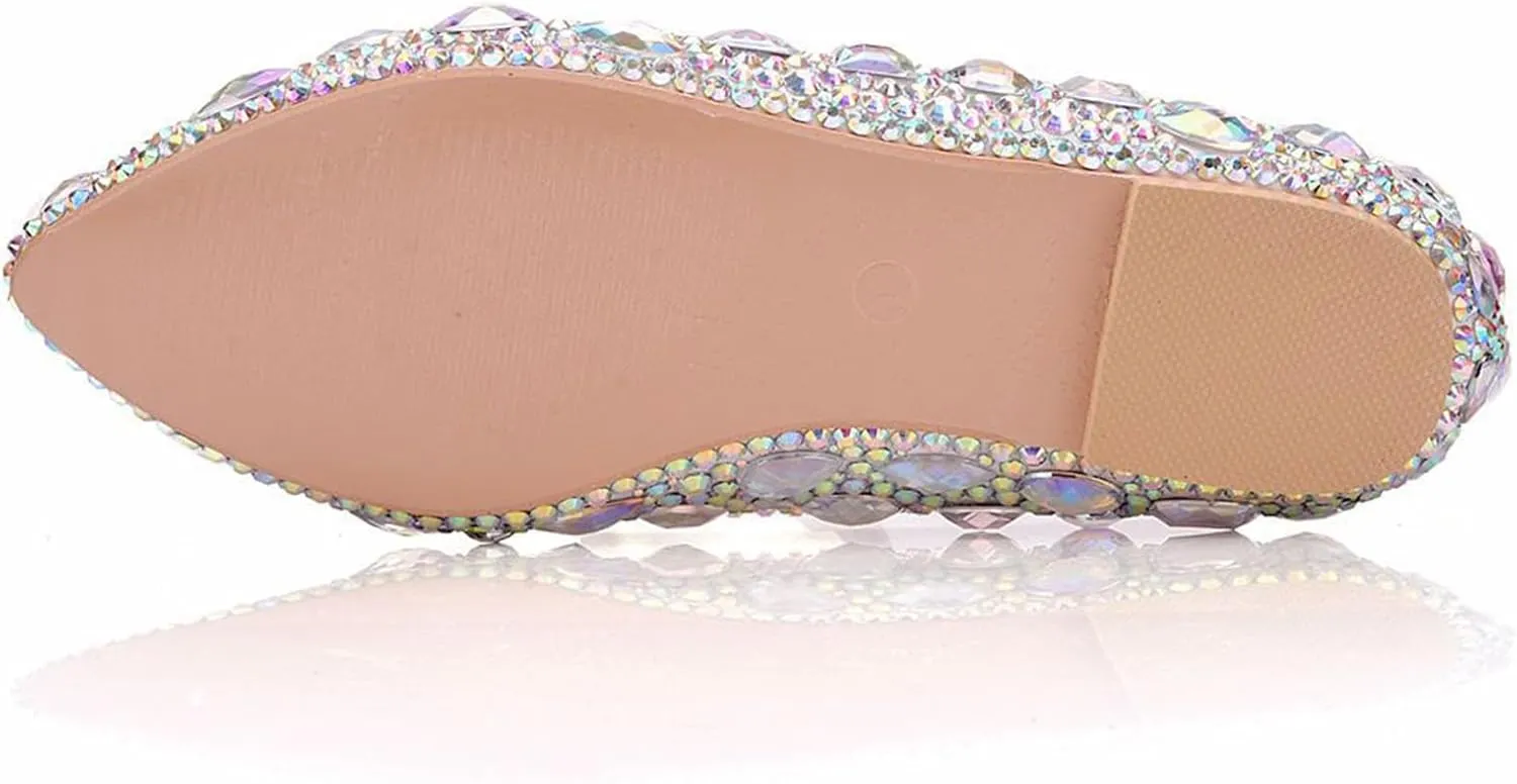 Women Wedding Shoes, Flat Pointed Toe Color Rhinestone Bridal Bridesmaid Dress Shoes Comfortable Shallow Mouth Low Heeled Casual Shoes Adult, 43 EU,Color