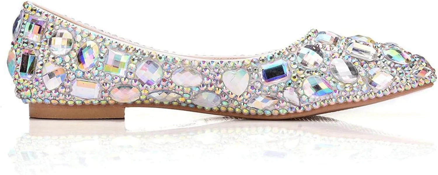 Women Wedding Shoes, Flat Pointed Toe Color Rhinestone Bridal Bridesmaid Dress Shoes Comfortable Shallow Mouth Low Heeled Casual Shoes Adult, 43 EU,Color