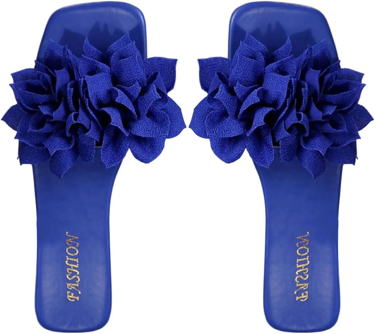 Women's 3D Floral Flat Sandals Dressy Square Open Toe Sandals Single Band Casual Slip on Slides