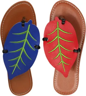 Women's Boho Leaf Appliques Thong Sandals Open Toe Outdoor Flip Flops Casual Slippers
