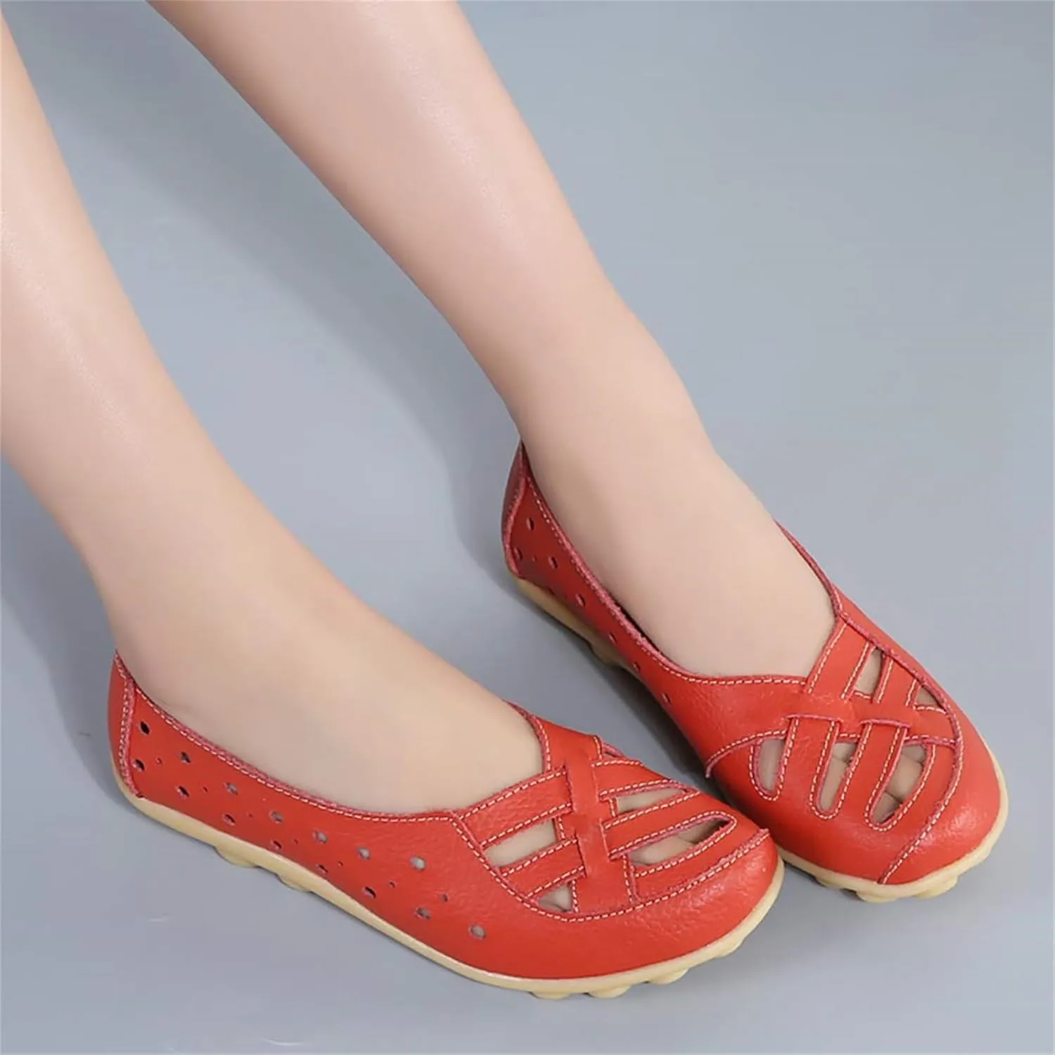 womens comfort sandals Breathable Leather Hollow Out Loafer Flats Summer Slip-On Cutout Sandals Casual Round Toe Orthopedic Loafers Fashion Soft Shoes