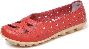 womens comfort sandals Breathable Leather Hollow Out Loafer Flats Summer Slip-On Cutout Sandals Casual Round Toe Orthopedic Loafers Fashion Soft Shoes