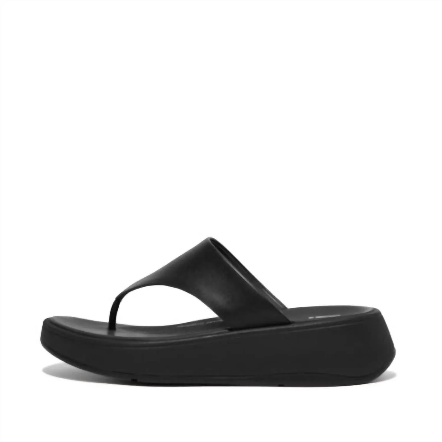 Women's F-Mode Platform Toe Post Leather Sandal In All Black