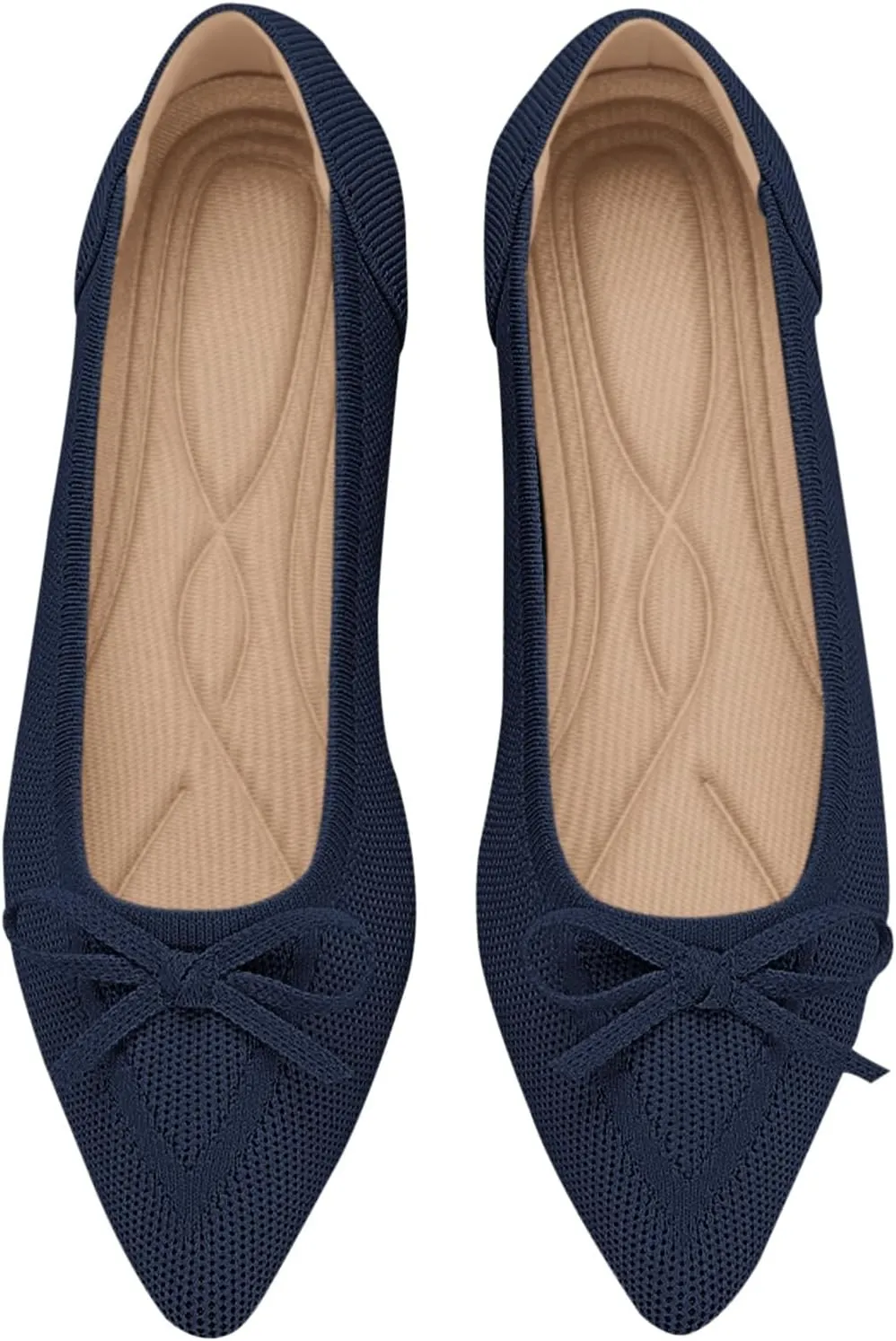 Women's Flats Pointed Toe Bow Knit Ballet Shoes Comfortable Dressy Mesh Slip On Flat