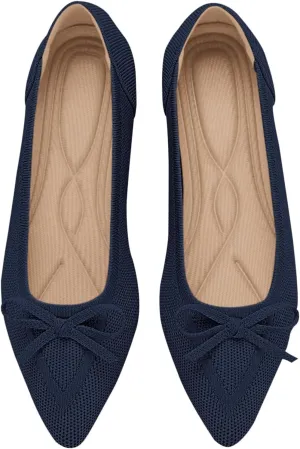 Women's Flats Pointed Toe Bow Knit Ballet Shoes Comfortable Dressy Mesh Slip On Flat