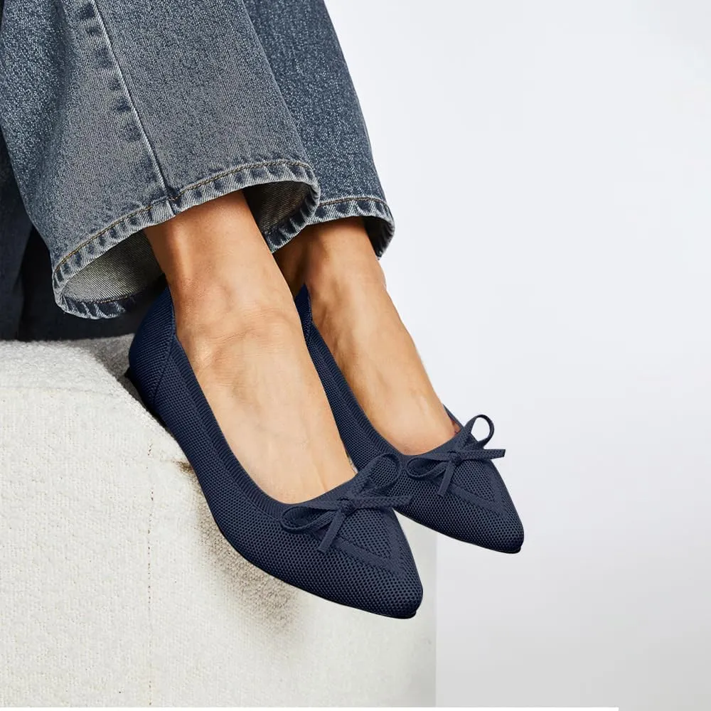 Women's Flats Pointed Toe Bow Knit Ballet Shoes Comfortable Dressy Mesh Slip On Flat