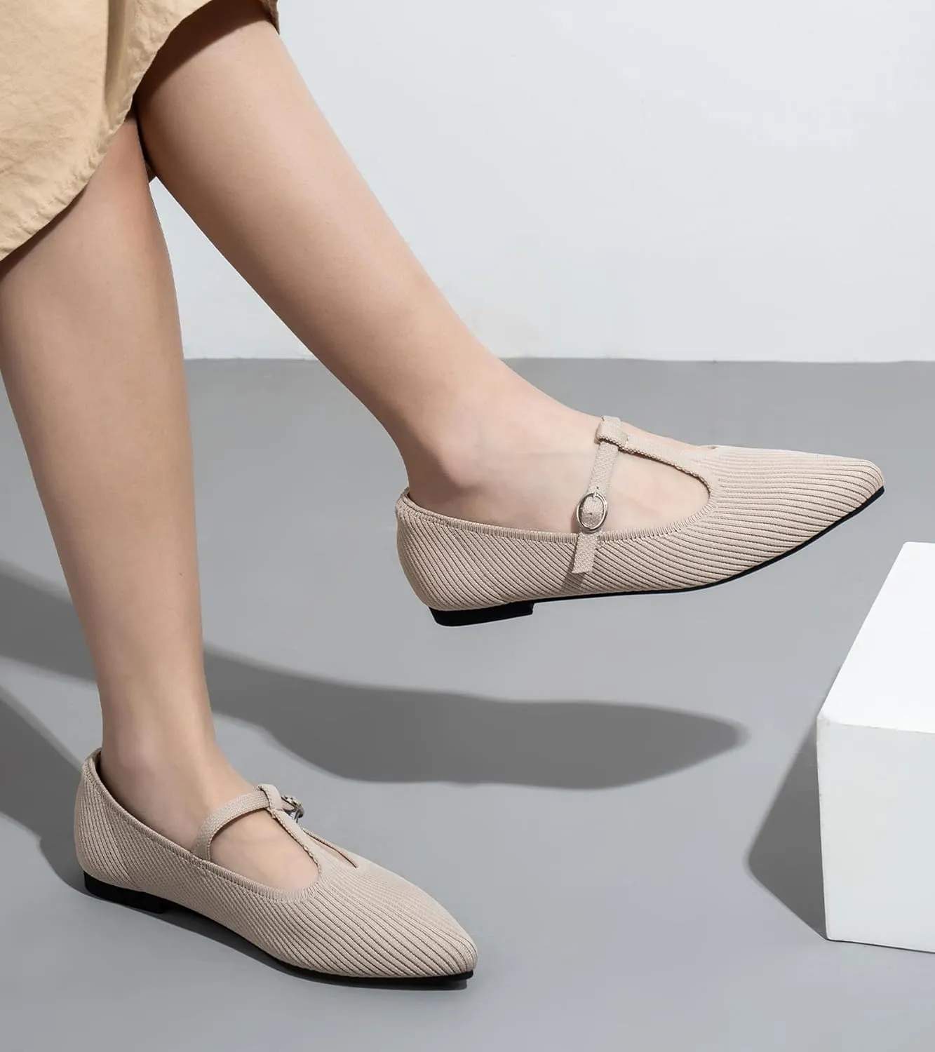 Women's Flats Shoes Comfortable Slip On Shoes Classic Dressy Pointed Toe Bow Knit Ballet Flat