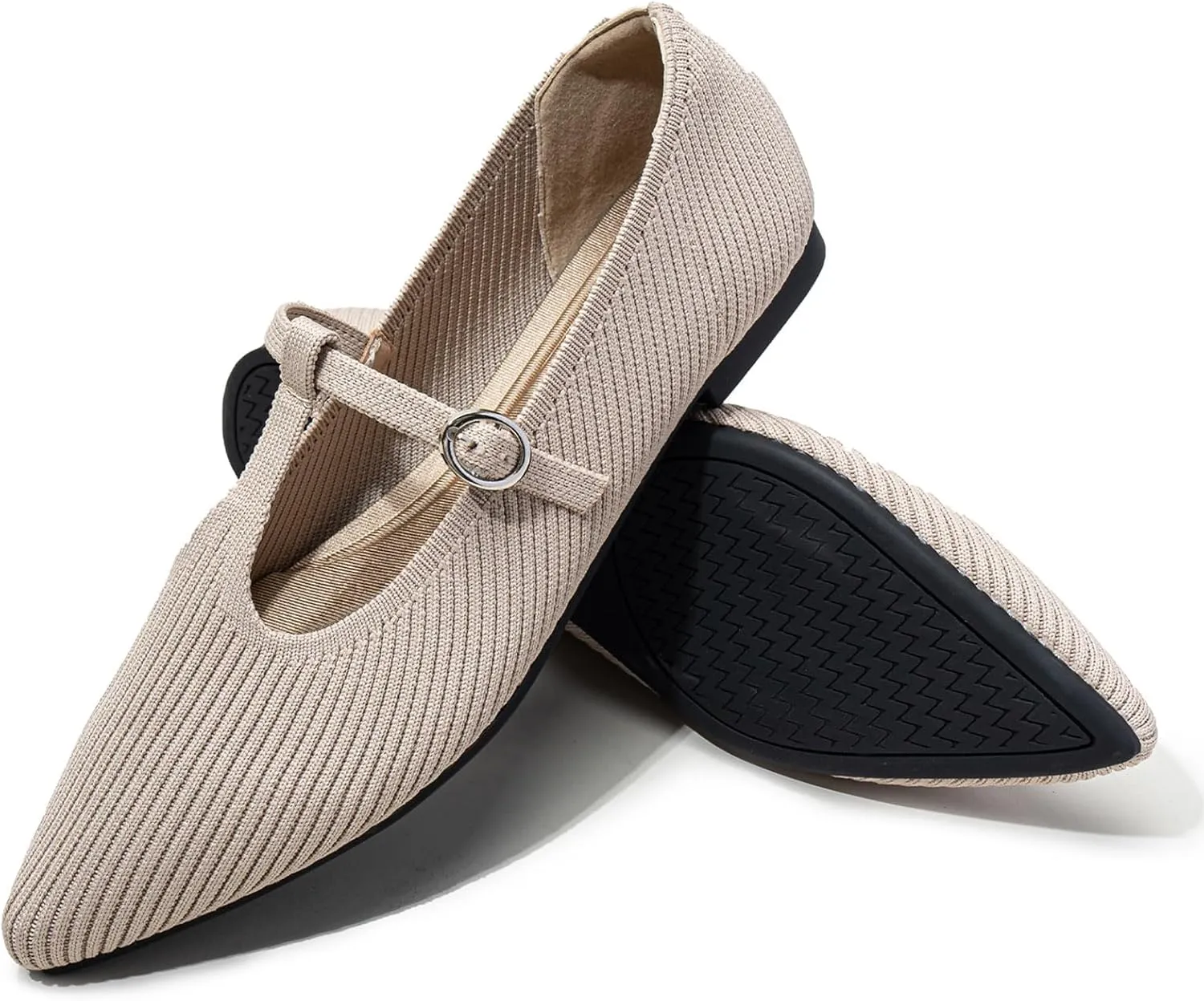 Women's Flats Shoes Comfortable Slip On Shoes Classic Dressy Pointed Toe Bow Knit Ballet Flat
