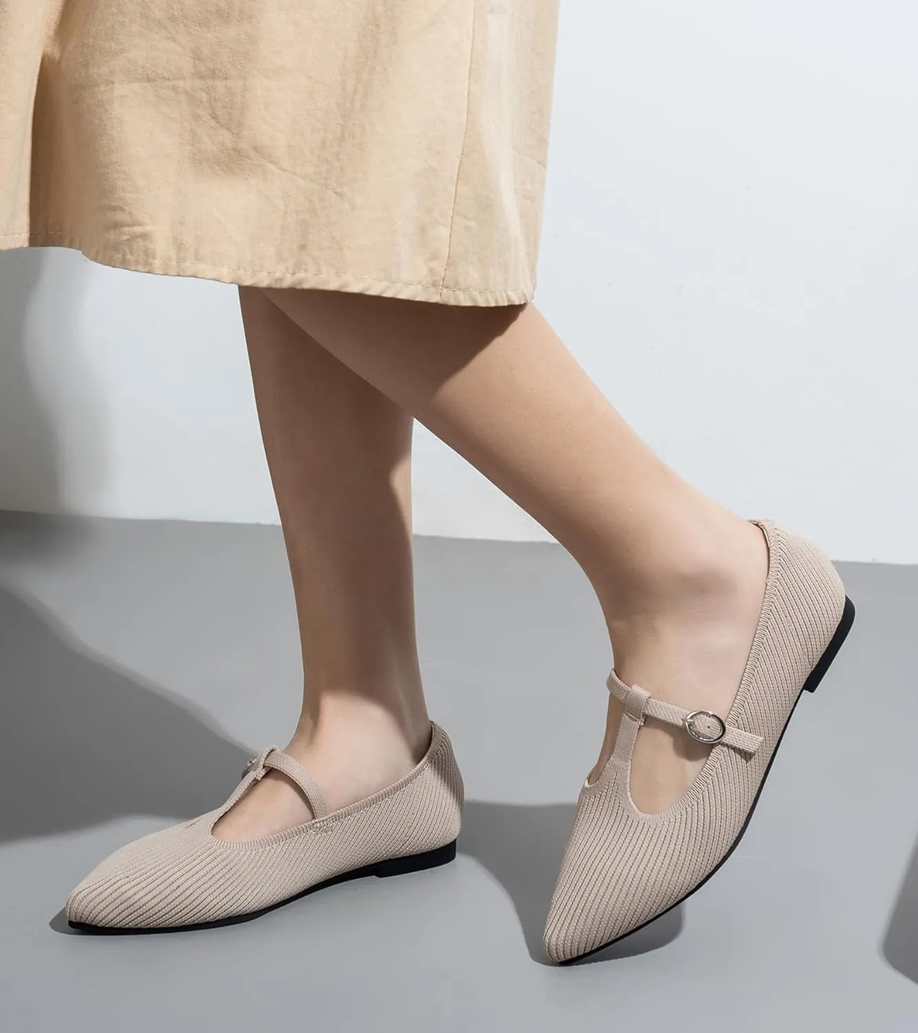 Women's Flats Shoes Comfortable Slip On Shoes Classic Dressy Pointed Toe Bow Knit Ballet Flat