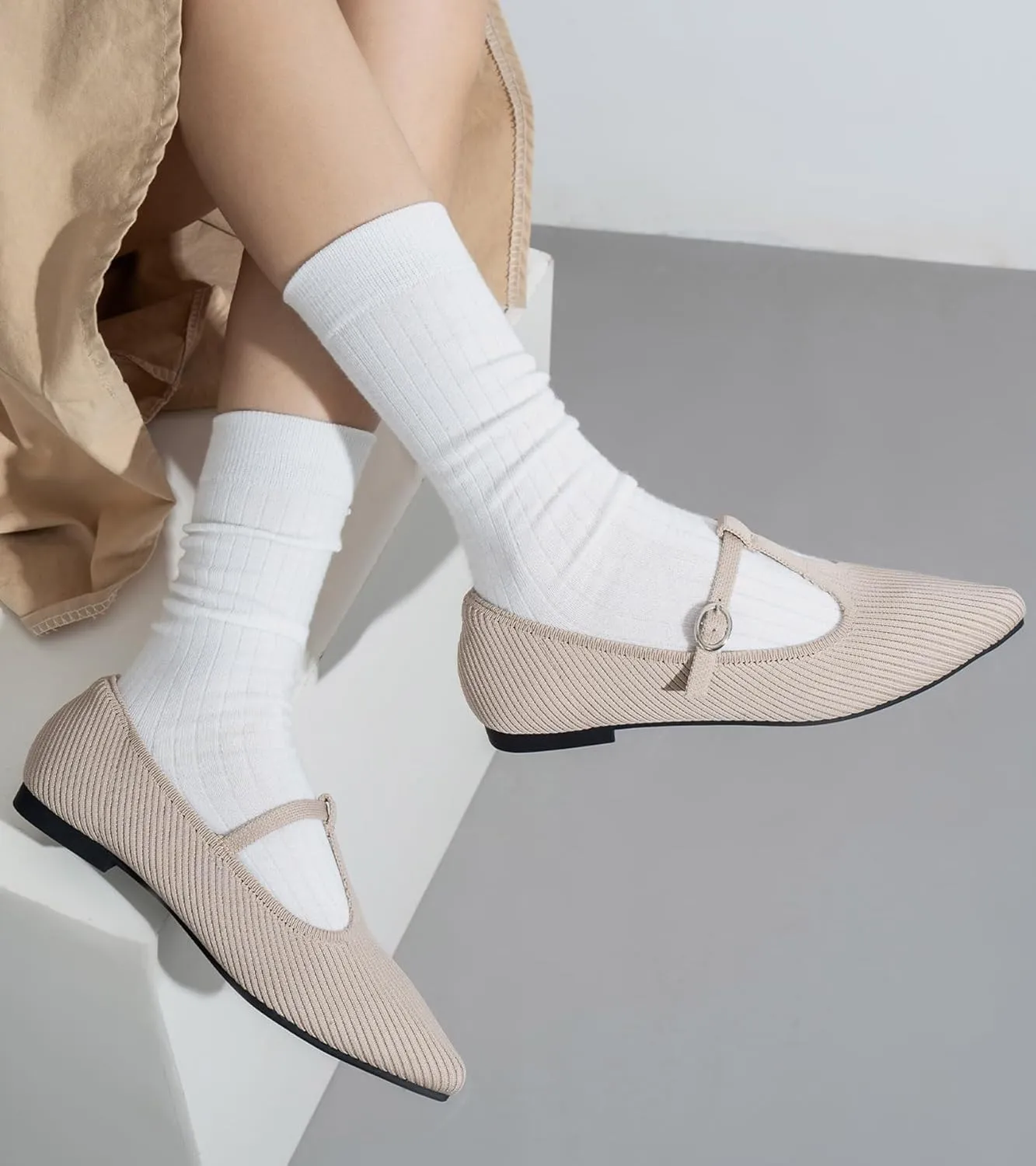 Women's Flats Shoes Comfortable Slip On Shoes Classic Dressy Pointed Toe Bow Knit Ballet Flat